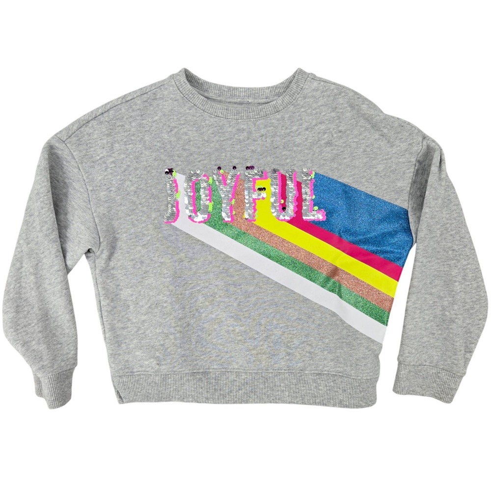 Wonder Nation SMALL (6-6X) Sequin Rainbow Sweatshirt Girls Joyful Sparkle Grey